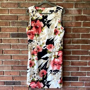 Connected Apparel Floral Sleeveless Dress White Pink 16